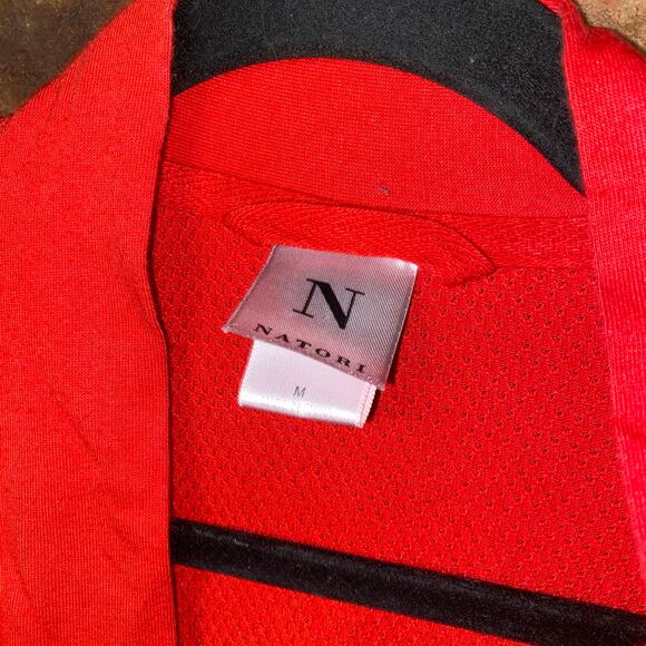 Natori Red Textured Knit Long Sleeve Short Mini Robe Women's Size Medium - Picture 4 of 6